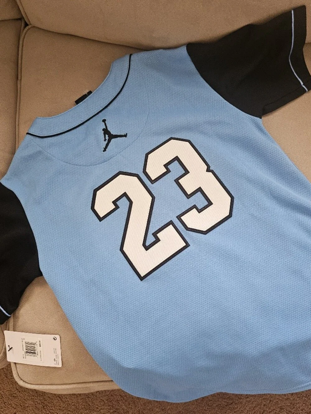 Jordan Light Blue and Black Short-Sleeve Baseball Jersey